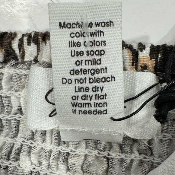 JAPNA Leopard Animal Print Linen Blend Stretchy Puff Short Sleeve Crop NWT Small - Picture 10 of 11